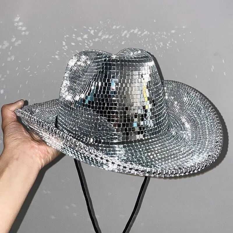 Mirror disco cowboy hat reflective sequins amazing disco C suitable for women exquisite cowboy hat stage props W241225