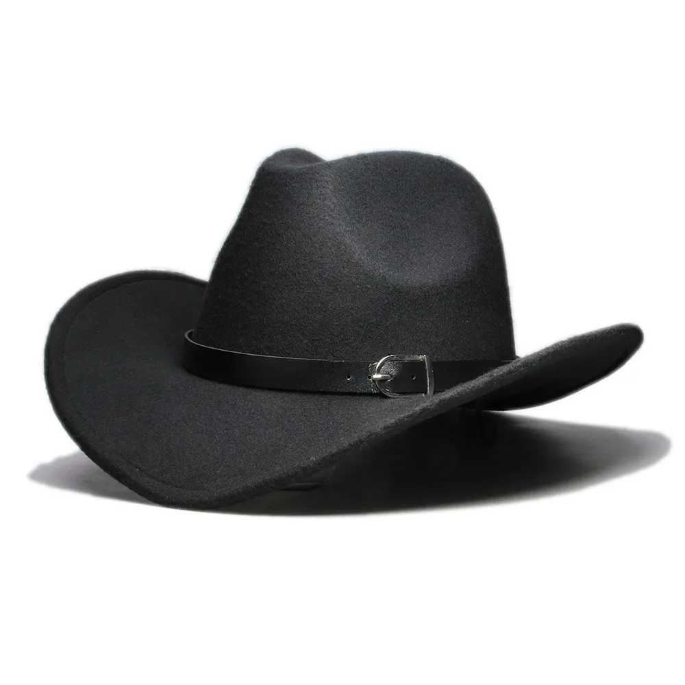 LUCKYLIANJI Mens Neutral Country Cowboy Western Belt Hat Fedora Trilby Wool Felt Jazz Cheu C (54/57/61cm adjusted) W241225