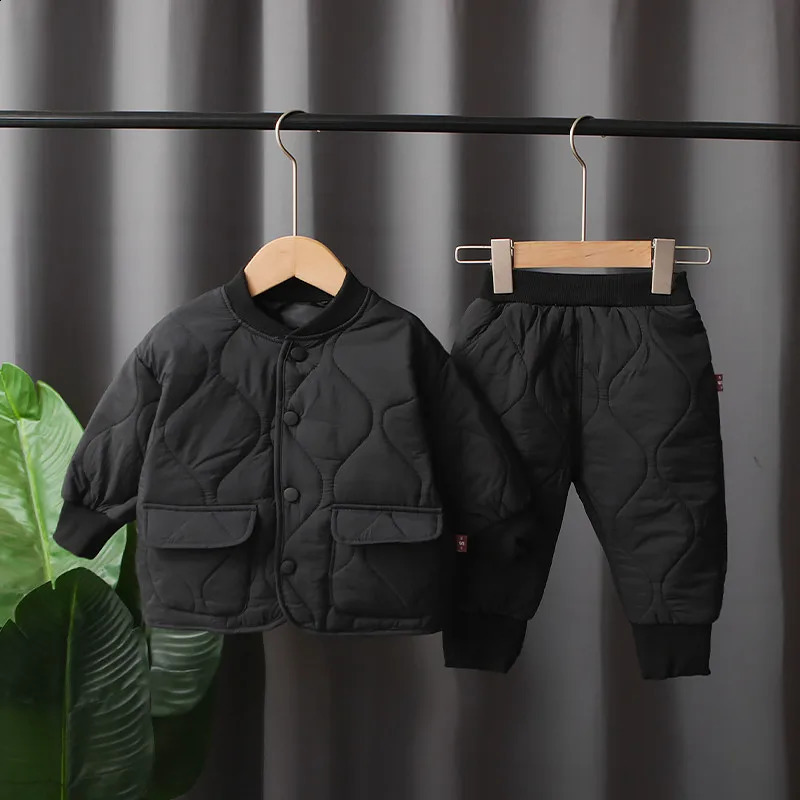 Winter Autumn Baby Boys Clothes Full Sleeve Solid Parkas Pants 2pcsset Cotton Suits Children Clothing Toddler Tracksuits 241225