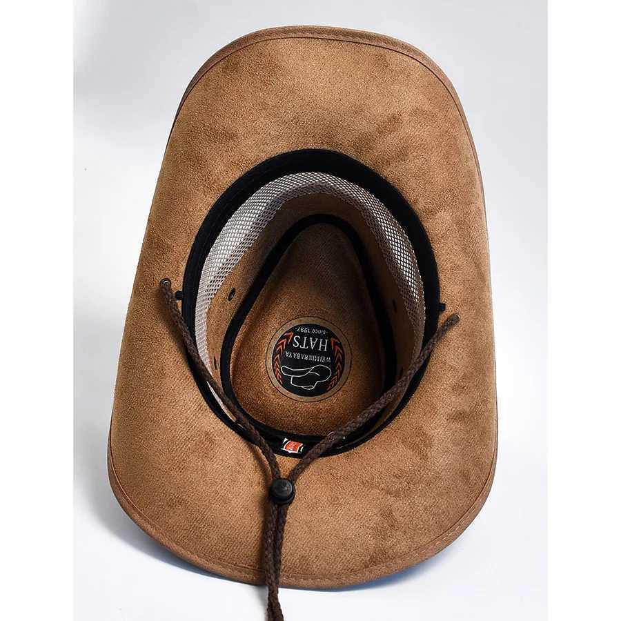 Leather Western Mens Cowboy Hat Wide Brim Gentleman Church Jazz C Cowboy Hat Sombrero Hombre W241225