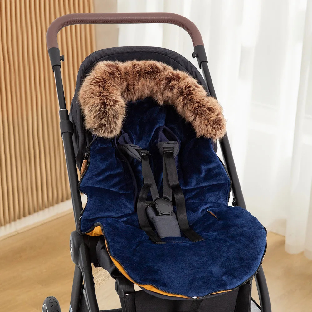 Winter Stroller Footmuff 024Months Baby Envelope Sack Navy Blue Patchwork Windproof Removable Fur Collar For Universal Pram 241225