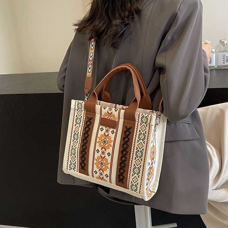 Women's shoulder bag, crossbody tote bag, new cotton and linen printed Bohemian handbag for women 241215