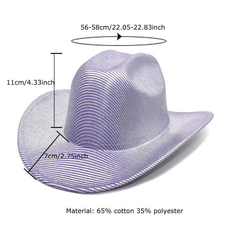 New Womens Purple Cowboy Hat Western Fedora Hat Womens Fashion Striped Cowboy Girl Hat Pink Party Jazz Hat Church Wedding Fedoras W241225