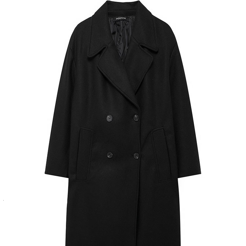 TRAFZA 2024 Autumn Women Loose Coat Lapel Double Breasted Long Sleeve Jacket Winter Warm Thick Vintage Solid Trench Outwear y241225