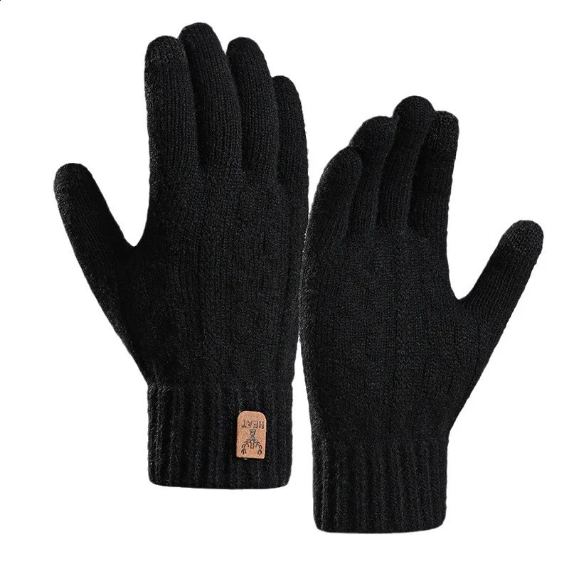 Winter Warm Gloves Touch Screen Padded Thickened Knitted Gloves Coldproof Alpaca Velvet Mens Finger Gloves 241226