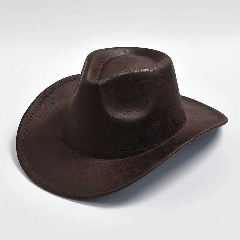 New Western cowboy hat faux leather vintage gentleman jazz hat mens jazz hat Panama cowboy hat Sombrero Hombre W241225