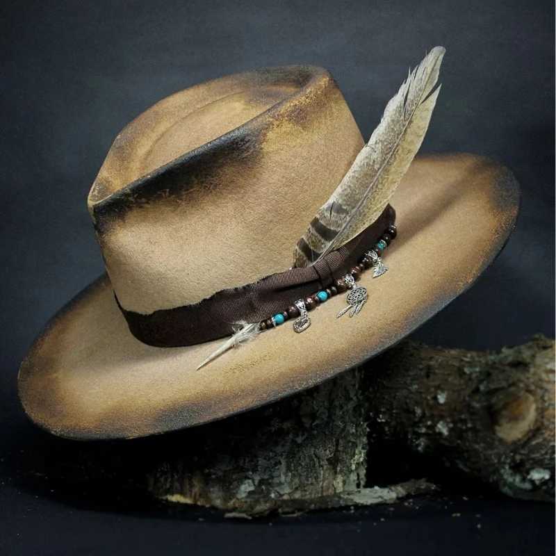 British style mens and womens one-third hats Distred Carnival wool one-third hats winter and autumn hats feather design W241225