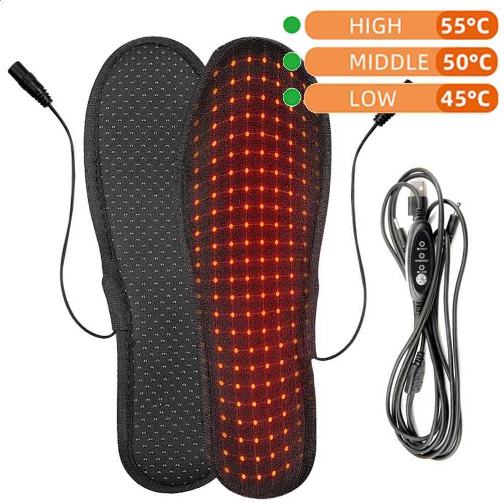 USB Rechargeable Heated Insoles Size 39-46 USB Electric Heated Shoes Pad for Outdoor Skiing Winter Foot Warmers for Women Men 241226