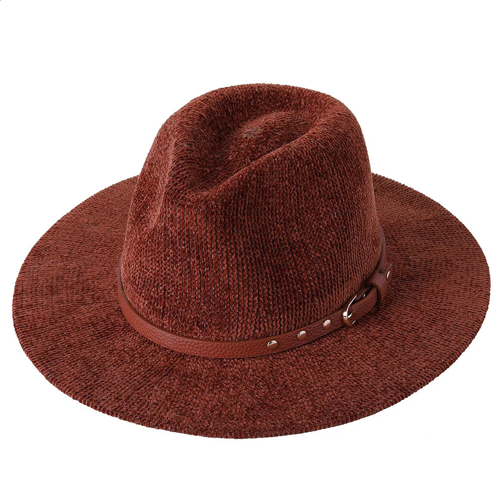 Knitted Fedora Hat Pure Color Chenille Material Jazz Hat Fedora Hat Felt Hat Natural Color Jazz Winter Hat 241226