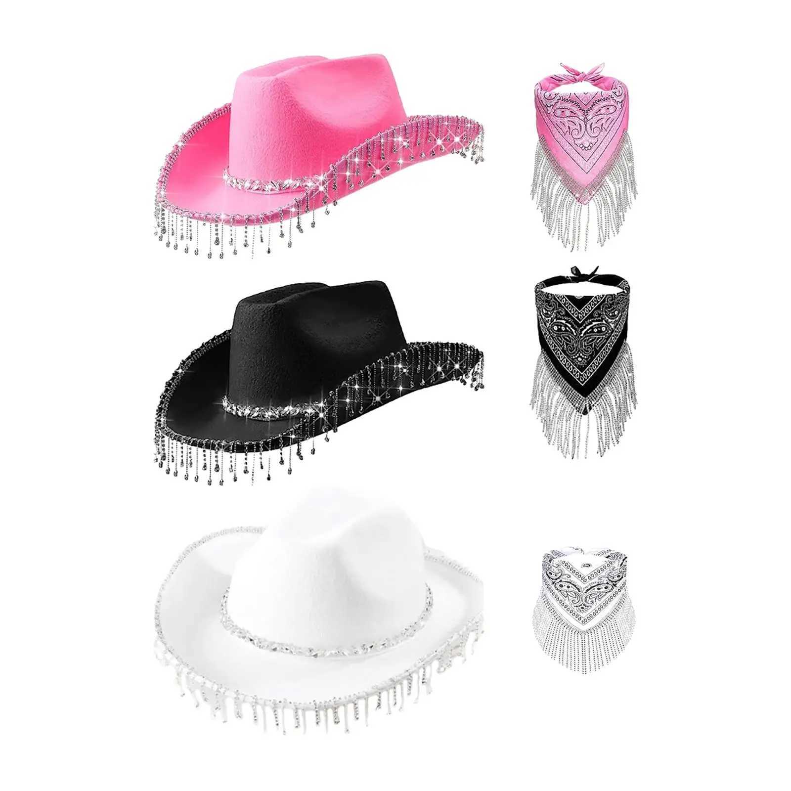 Felt denim hat with shimmering rhinestone edge denim hat strap with edge Bandana shimmering Tassel Halloween cosplay costume props W241225