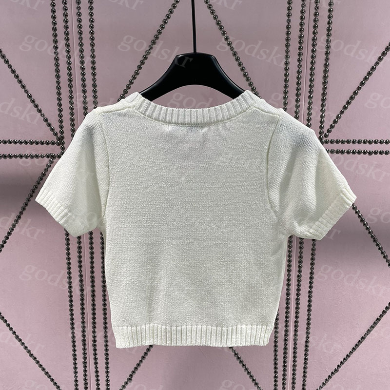 Jacquard Knitwear Women Classic Short Knit Shirt Sexy Big Crew Neck Sweater Spring Summer