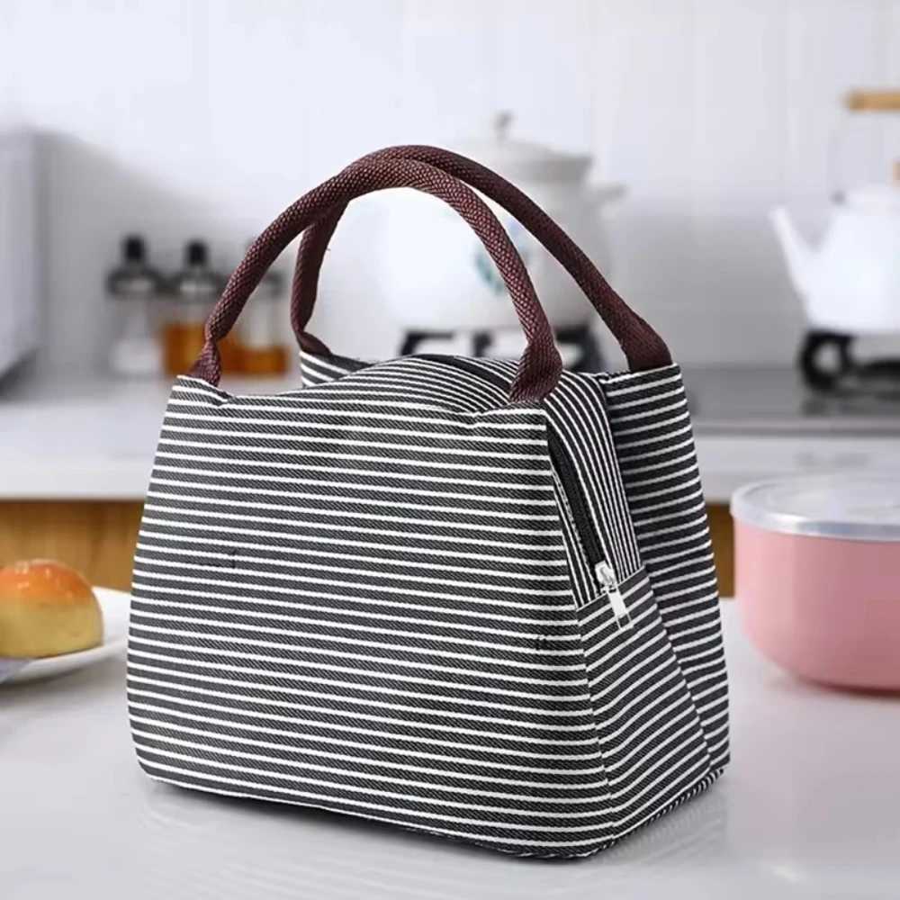 Multi-Color Portable Square Lunch Bag Wable Striped Reusable Leak Poof Insulati Tote Bento BagXJ241225