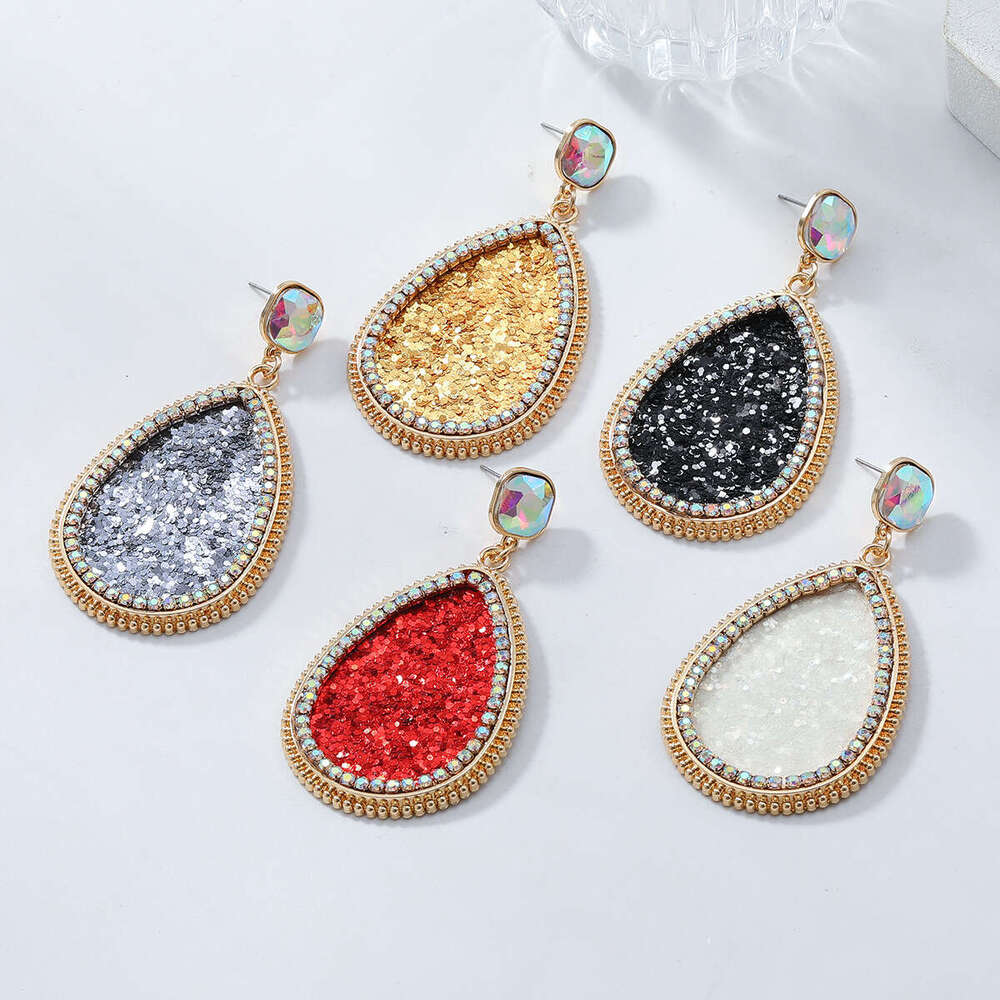 Hot selg creative alloy studded colorful dia earrings for women, exaggerated and high-end water droplet shaped ear accessories