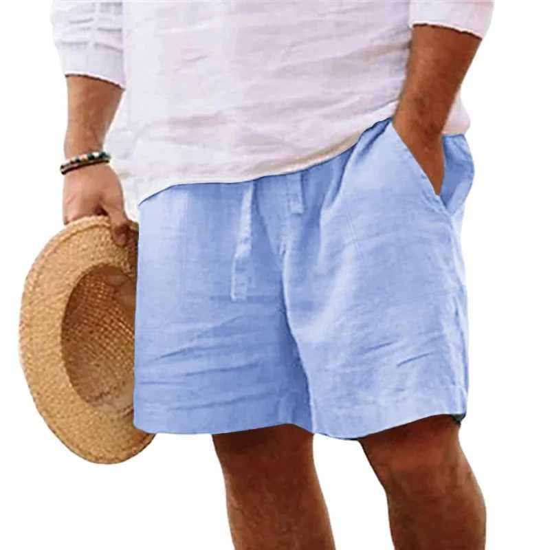 New linen mens lightweight fast drying breathable drag and drop running pants sports cotton solid color beach shorts W241226