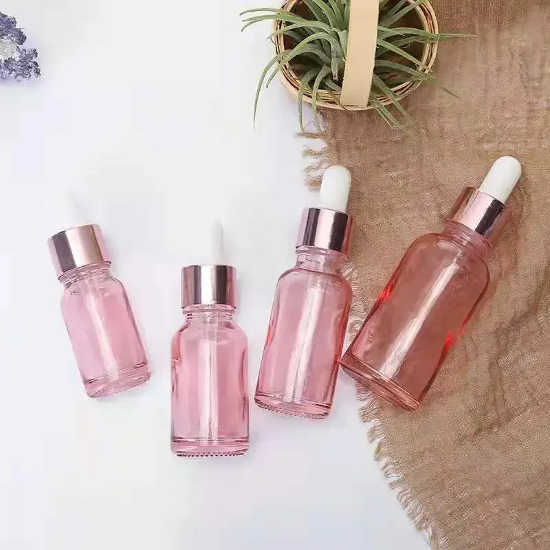 5pcs 5/10/15/20/30ml/50ml/100ml Pink Empty Glass Dropper Bottle Essential Oil Aroma Liquid Reagent Refillable Container 241225
