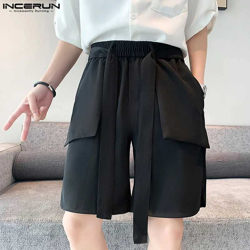 INCERUN 2024 Korean style short leg new mens ribbon design straight leg short leg casual fit mens wide leg cargo short leg S-5XL W241226