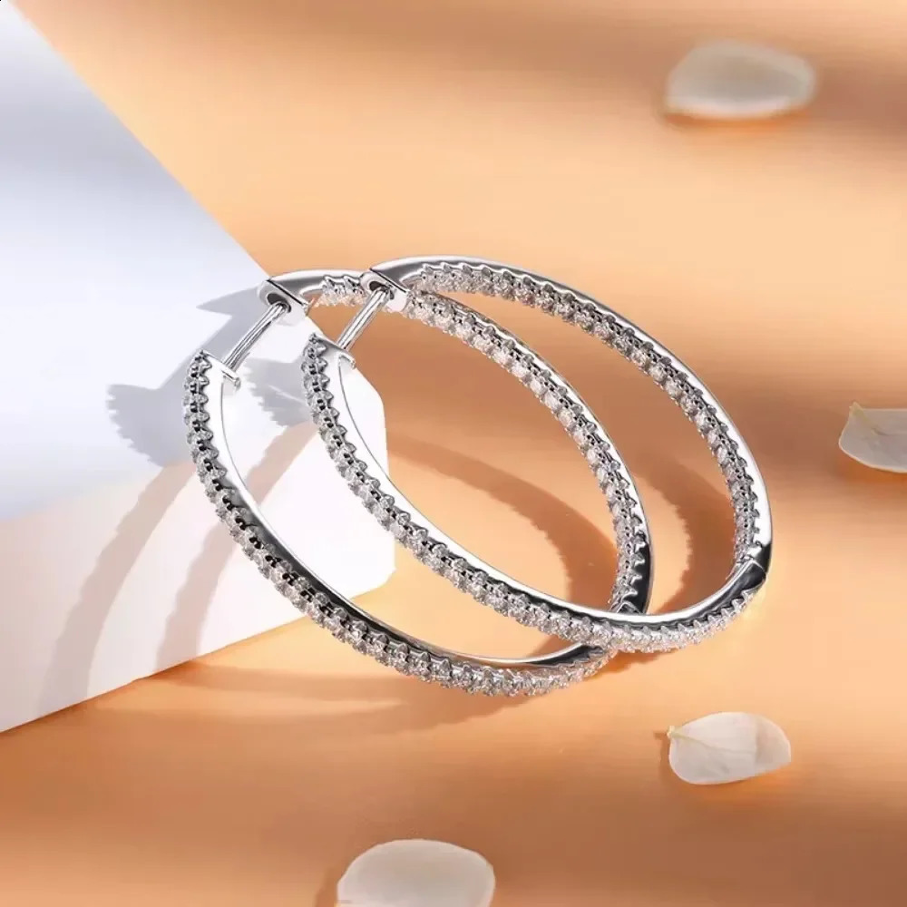 Real Diamond Earrings 18K White Gold Plated 925 Sterling Silver Hoop Earrings for Women D Color VVS1 Jewelry 241226