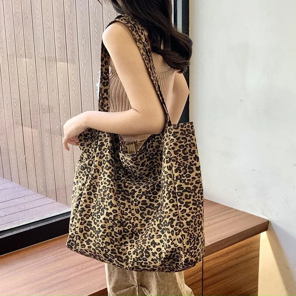 Large Capacity Canvas Hasp Womens Tote Bags -selling Leopard Print Top-Handle Bags High Quality Female Shoulder Bags 241224