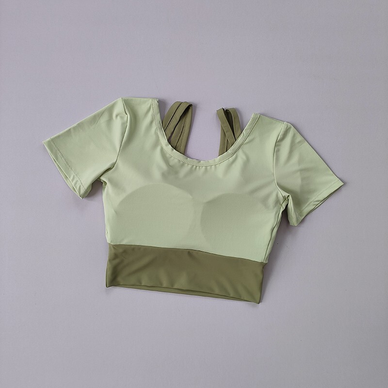Women's Padded Yoga Shirts Short Sleeve Sports Crop Top Fiess Gym Workout T-Shirt Sexy Cropped Running Tights Clothing