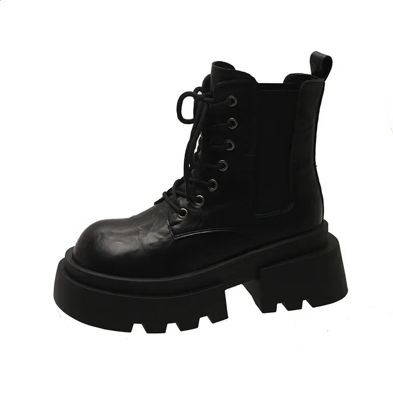 High Quality Ladies Shoes Front Lace-up Womens Boots Fashion Round Toe Office and Career Solid Ankle Bootszapatos 241226