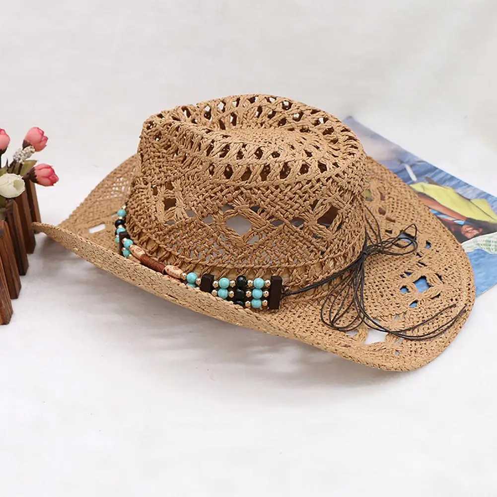 Per Rope Woven Sun Hat unisex Str Beads cowboy hat retro western cowboy hat mens gentleman hat La Jazz cowboy hat W241225