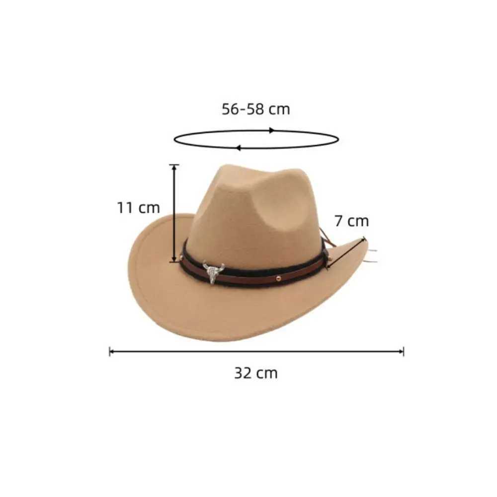 Felt Western Cowboy Hat Sun C Cow Head with National Style Jazz Fedora Hat with Cow Roll Brim Xizang Style Top Hat Men W241225