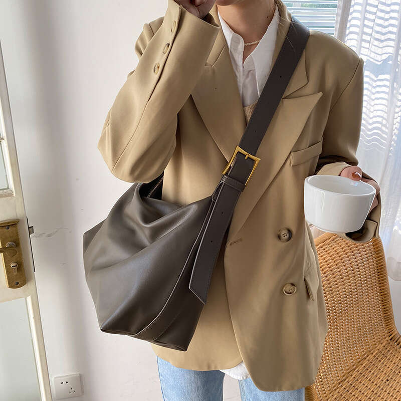 Korean Version Capacity Soft Collapse Extremely Simple Style Shoulder New Women's Large Tote Crossbody Bag, Student Bag