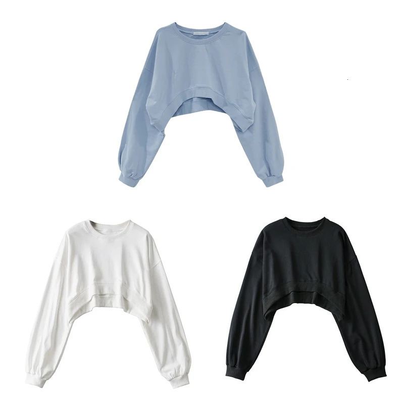 Women Long Sleeve Cropped Crop Top Hoodies Sweatshirt Causal Loose Pullover Tops Dropship 241225