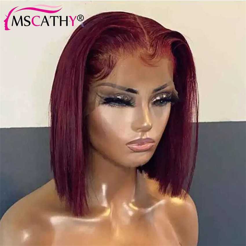 Synthetic Wigs Red 99j Bob Wig 613 Blonde Lace Front Human Hair Purple Grey Green Colored Short Hd Frontal s for Women Prepluck 230227 Hair Wigs