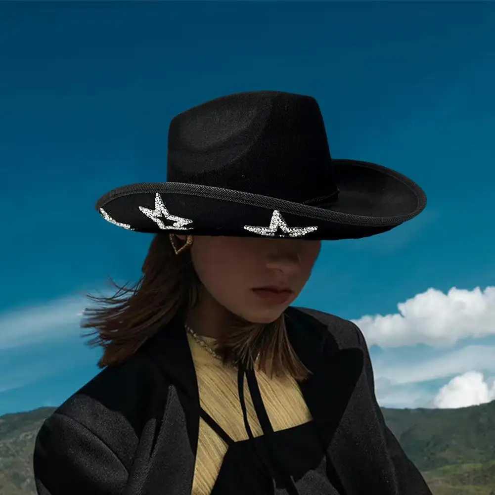 Cowboy Hat Western Style Womens Retro Trench Hat Five Point Dome Star Hat Visor Party Cowboy Accries Dick S9S5 W241225