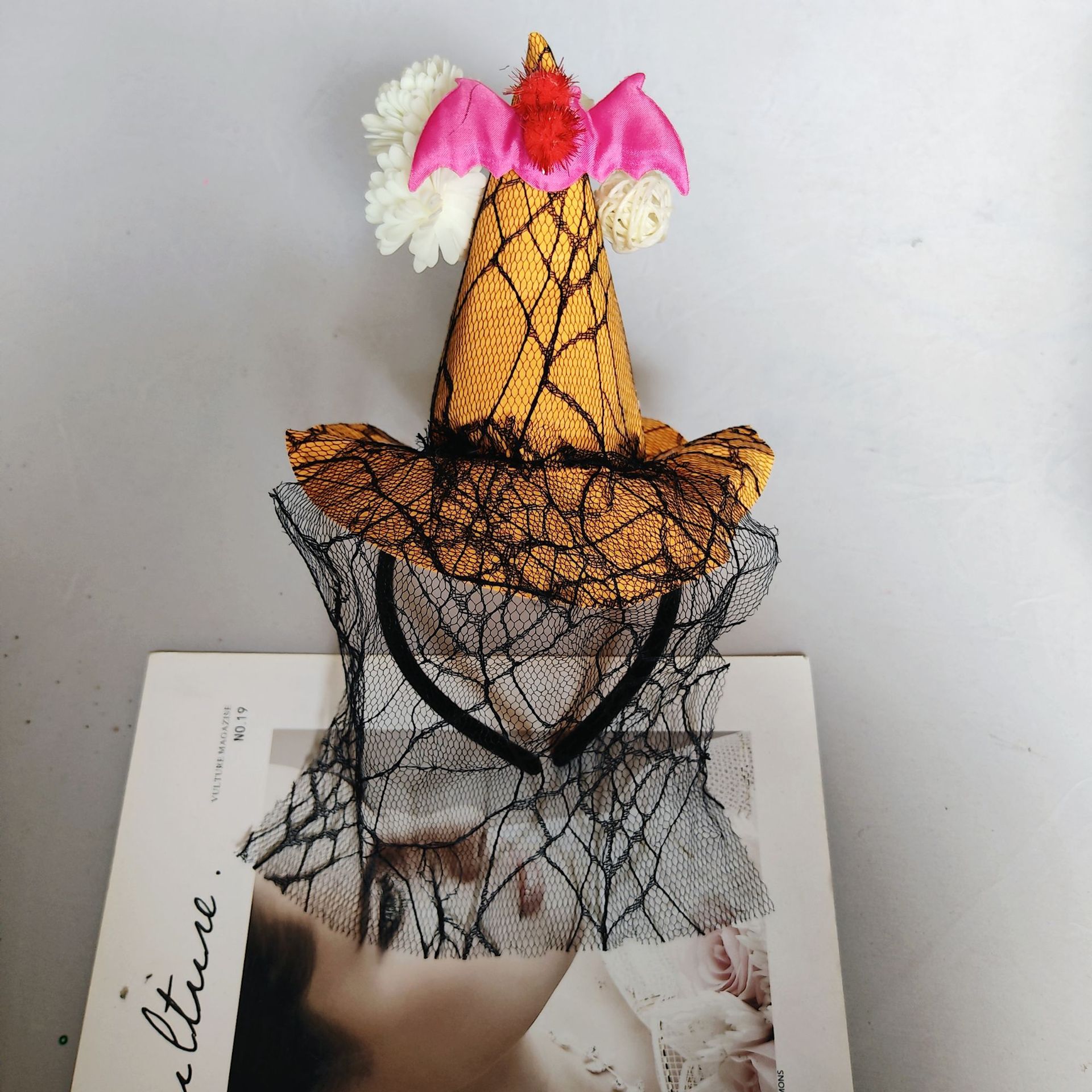 Magical Halloween Witch Hat Hair Band with Glittery Lace Detail - Perfect for Parties & Events