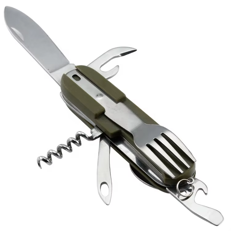 multifunctional portable pocket folding cutlery knife spoon fork set outdoor camping tableware