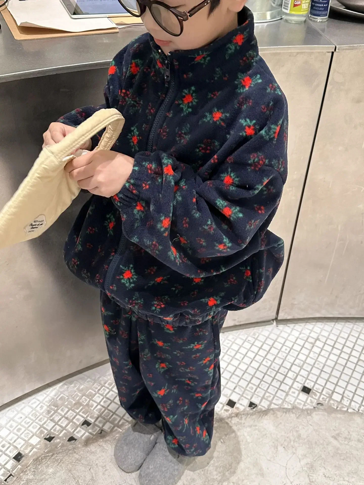 Childrens Set Winter Edition Boys and Girls KoreanSweet Casual Thick Long Sleeve Pants Two Piece 241225