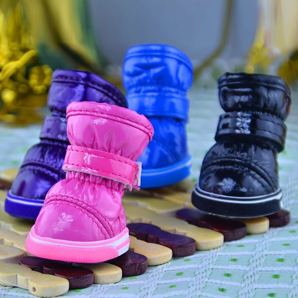 4pcs/Sets Puppy Winter Snow Pet Slip-resistant Waterproof Casual Dog Shoes Paw Protector With Anti-Slip Sole Dogs Boots