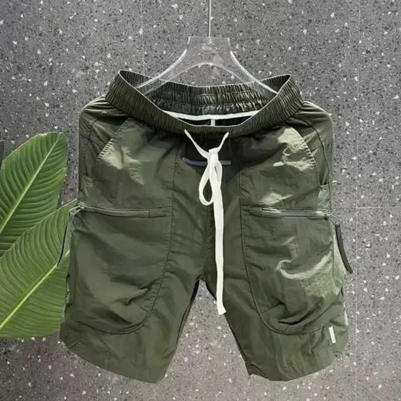 Japanese boyfriend comfortable summer 2024 new patch work elastic drawstring pocket zipper fashionable solid loose casual shorts W241226