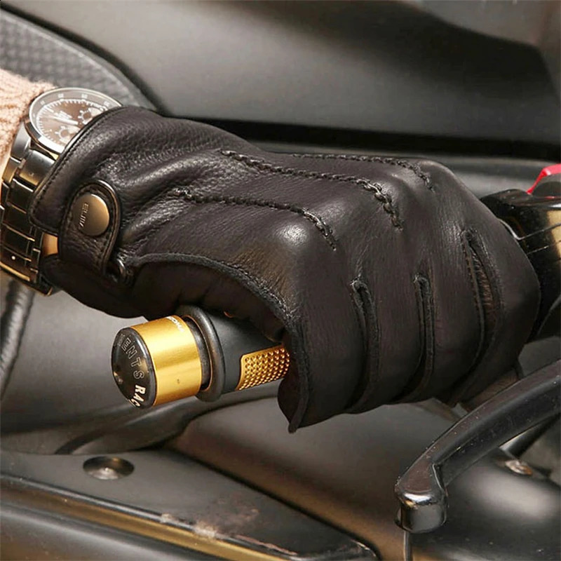 High Quality Rushed Men Genuine Leather Gloves Deerskin Glove Wrist Driving Winter Cashmere Lining EM012WR-5 241226