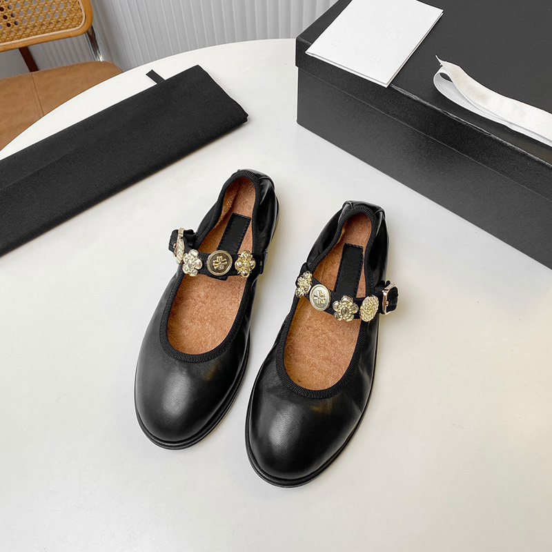 New Women's Flats Designer Calfskin Metal Coin Ballet Round Toe Soft Comfortable Sheepskin Insole Mary Jane Shoes Women's Party Shoes