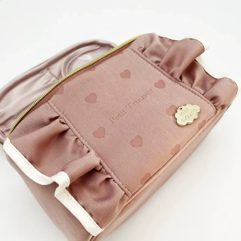 Japanese Style Fresh Ruffled Small Bucket Bag Student Girls Sweet Portable Small Cosmetic Bag Storage Bag 241226