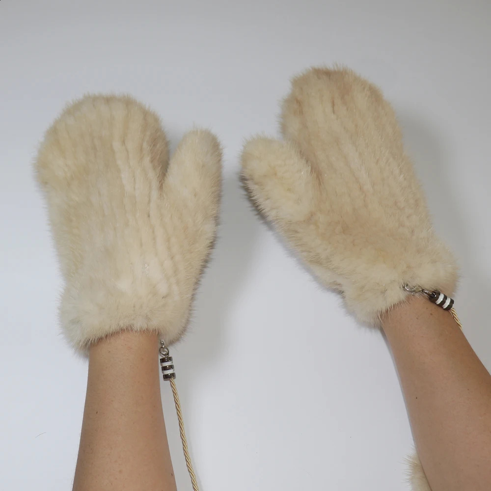 Winter Real Mink Fur Gloves Women Soft Warm 100%Natural Mink Lady Good Elastic Genuine Knitted 241226