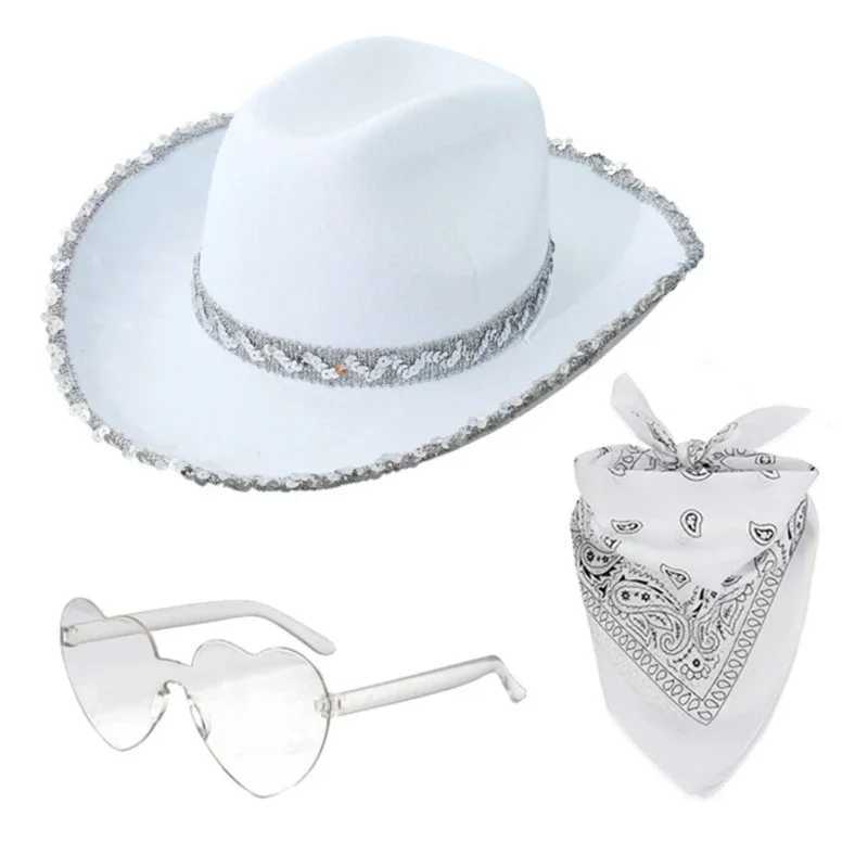 Cowboy Hat for Bridal Shower Cowgirl Hats Scarf Sunglasses Costume Female Heear Night Club Party Set W241225