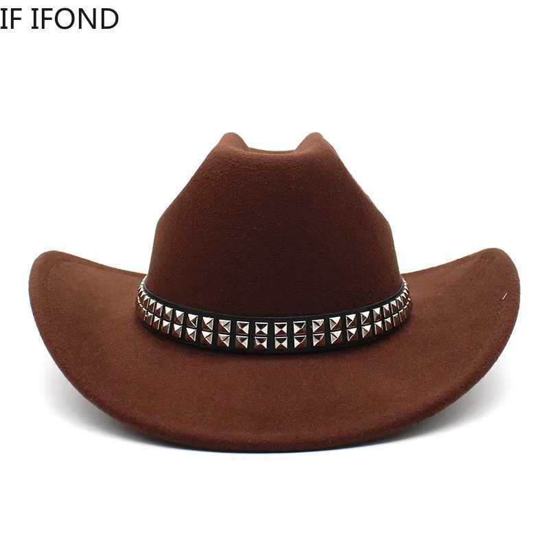 New artificial wool womens western cowboy hat retro gentleman felt Fedoras hat cowboy girl church jazz C Sombrero Hombre W241225