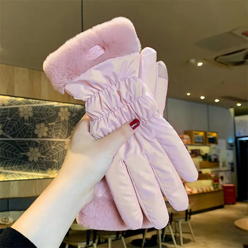 Cute Padded Gloves Women Winter Fleece Thickened Warm Cycling Mountaineering Skiing Plush Cotton Gloves 241226
