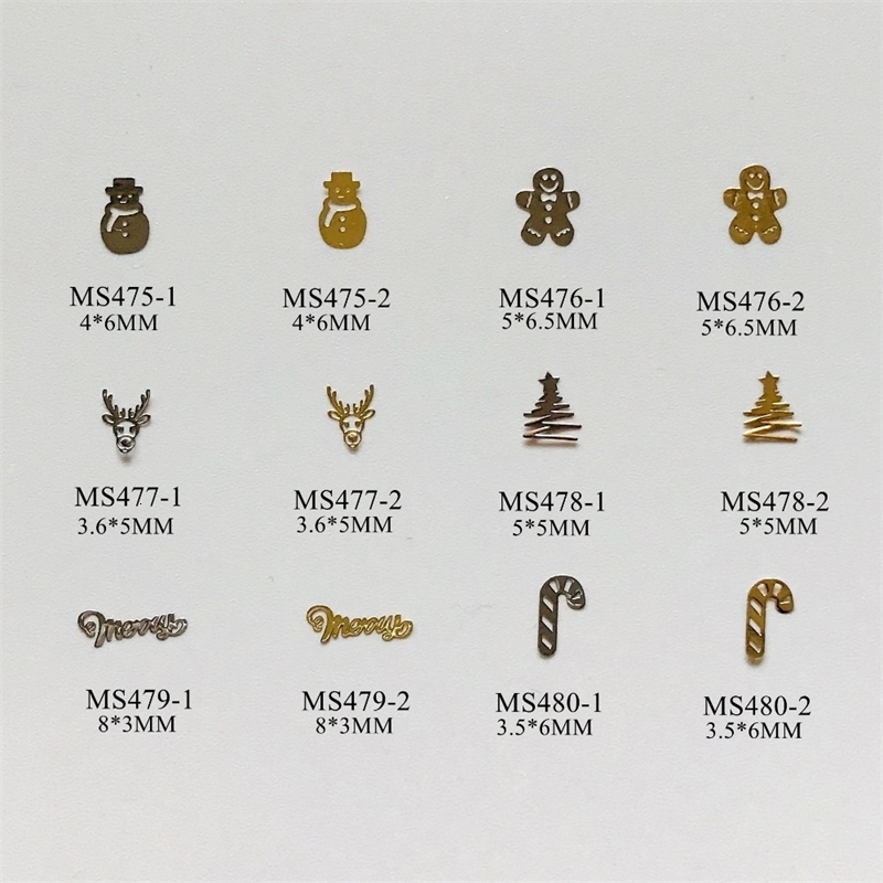 Approx. 1000pcs/bag Silver/Gold Christmas Series Snowman Candy Tree non-adhesive Soft Metal Sticker Nail Art Decoration 33 241225