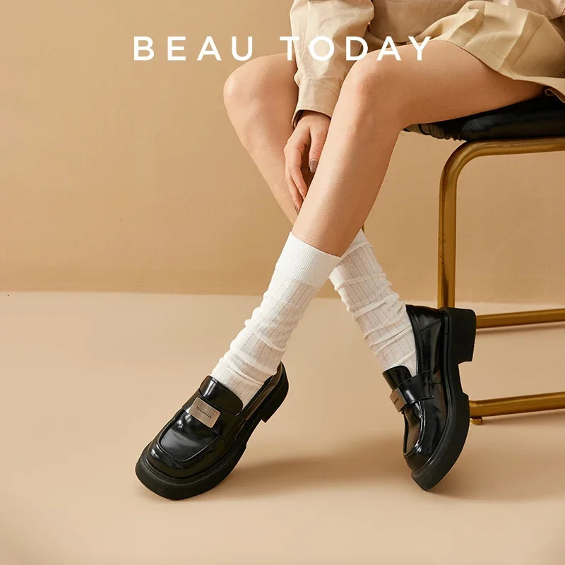 BEAUTODAY Classical Loafers Women Genuine Cow Leather Solid Color Slip-on Ladies Shoes Handmade 26607 241225
