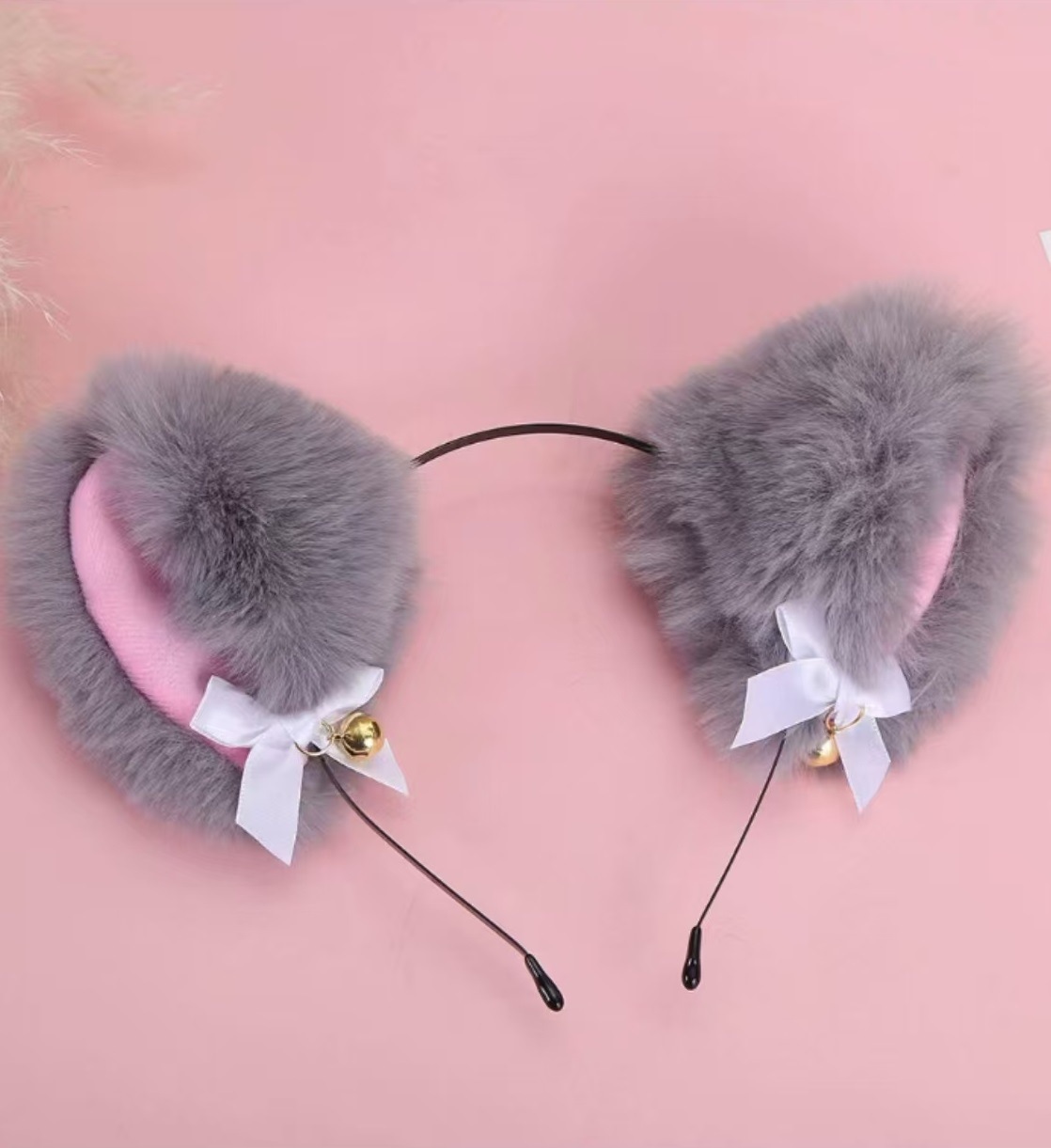Cute Furry Cat Ear Hair Band with Bow and Tails for Photography