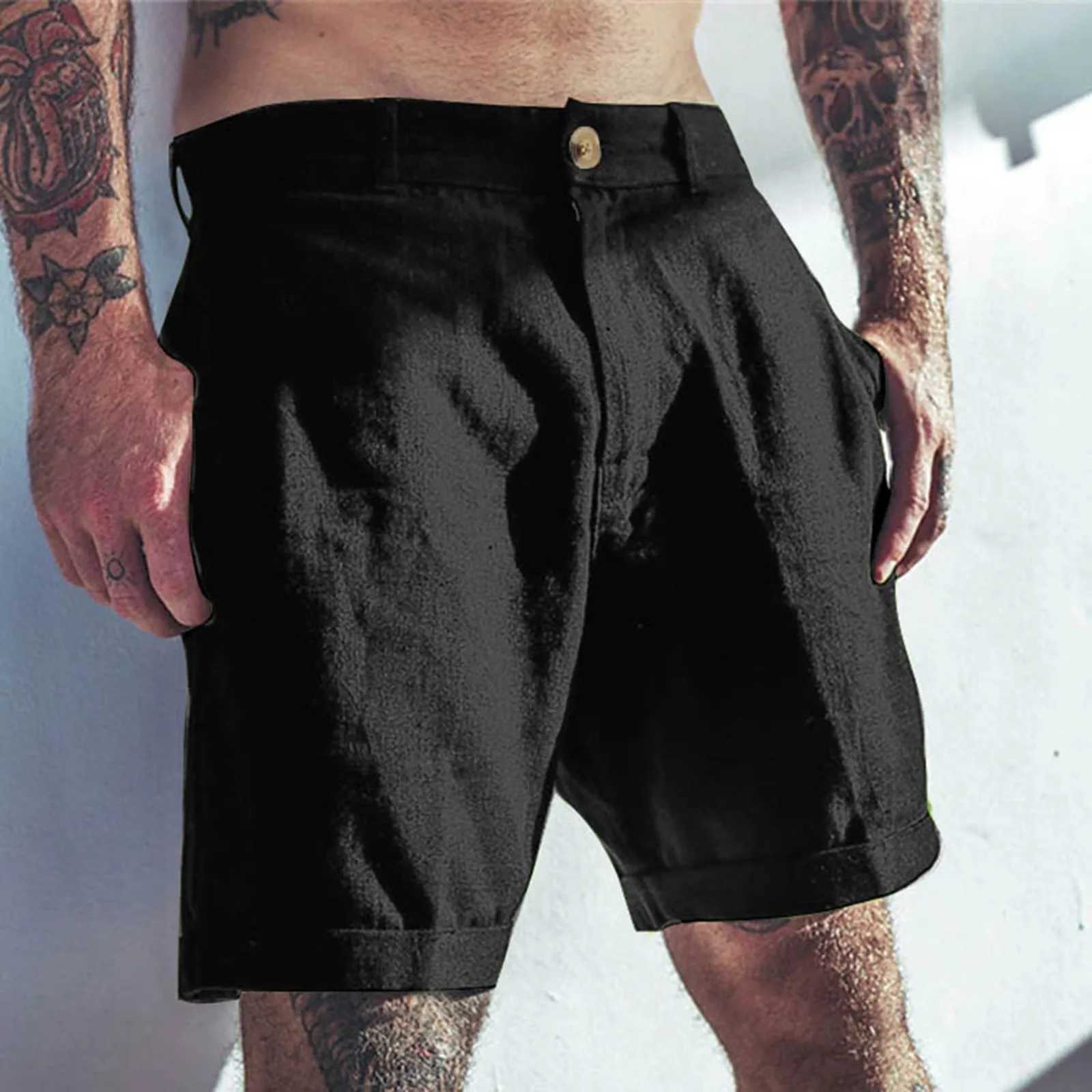 Mens Short Length Mens Linen Short Style Classic Ultra Thin Casual Elastic Waist Summer Beach Short Style Bermuda Para Hombre W241226