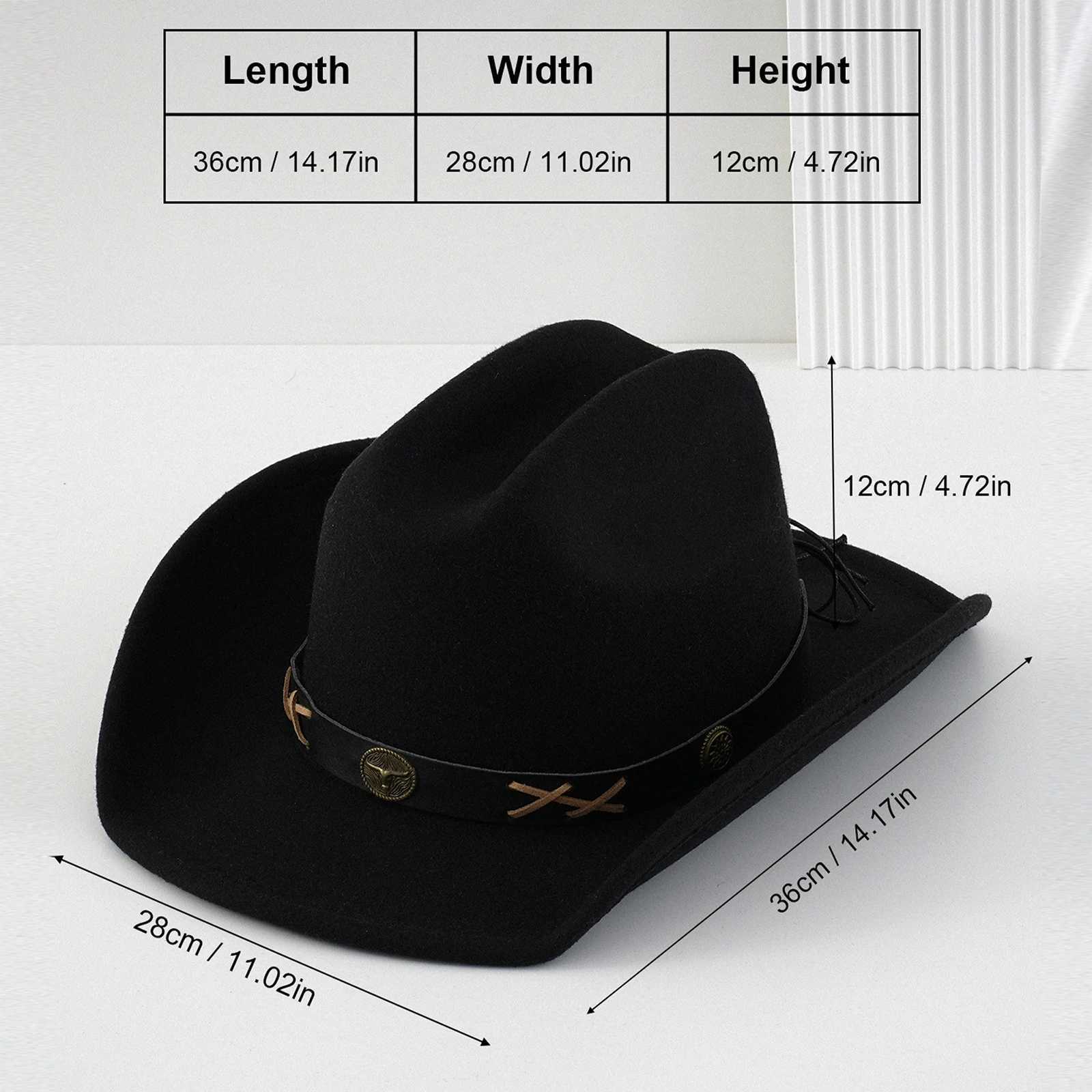 Felt denim hat copper cowhide braided rope Western style womens straw hat W241225