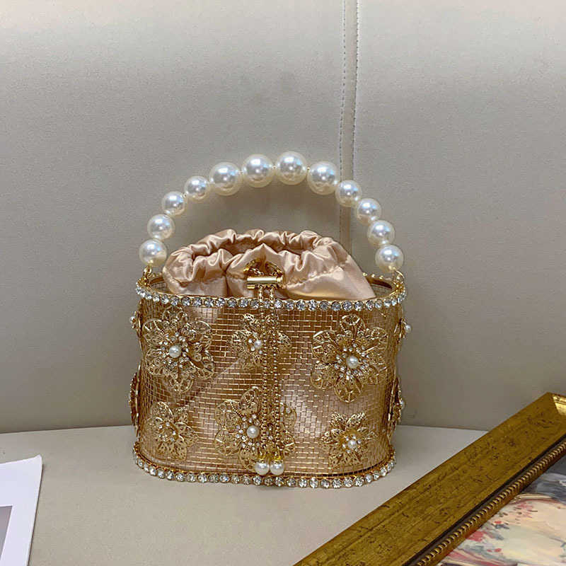 Evening Bags Heavy Industry Metal Sunflower Pearl Vegetable Basket Birdcage Bucket Bag Banquet Handheld Crossbody Tote 241226