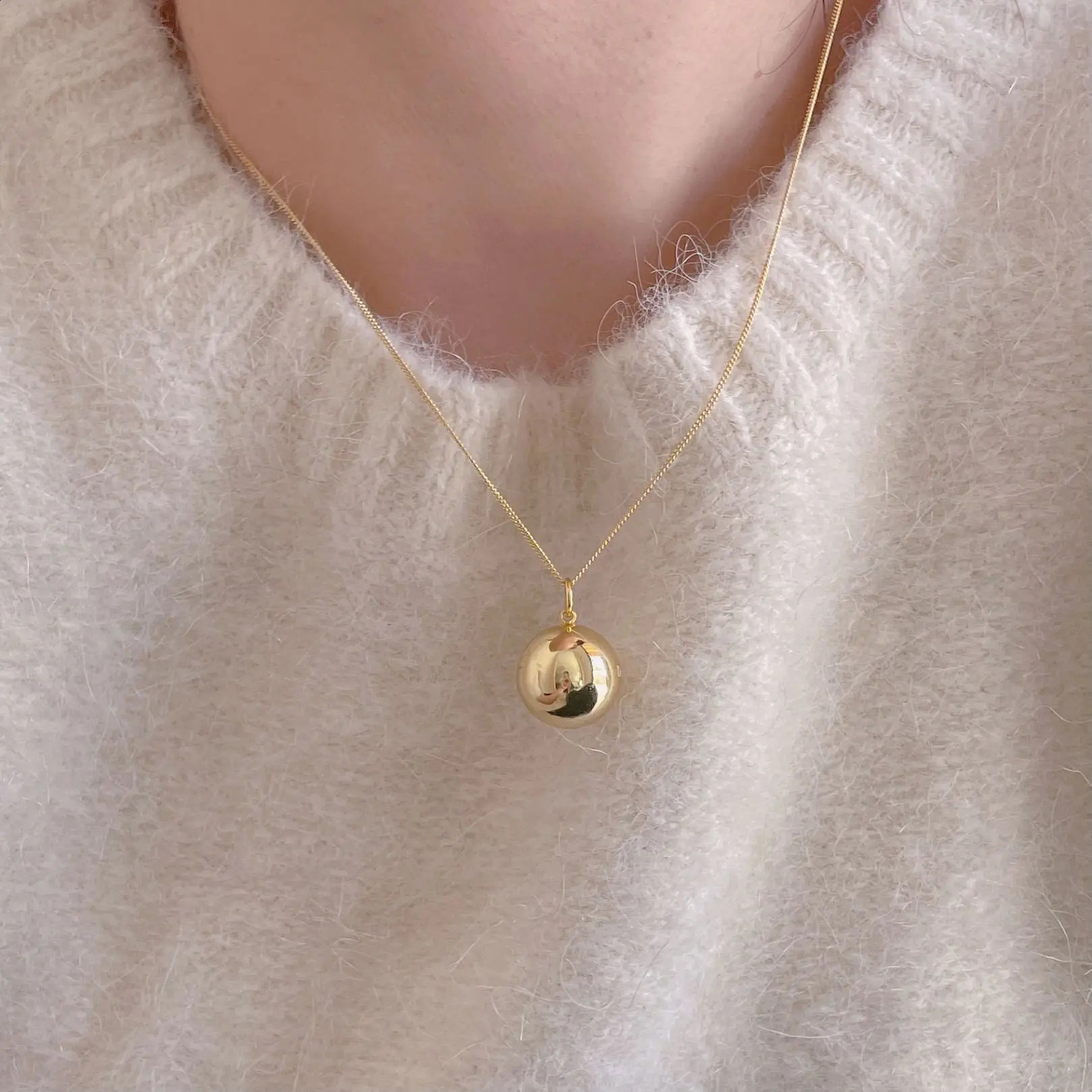925 Sterling silver Big Ball Pendant Polished Round Geometric necklace Jewelry C-B1128 241220