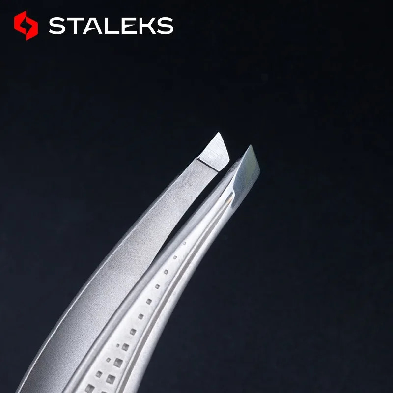 STALEKS TC-12/3 High Precision Eyebrow Tweezers Stainless Steel Slant Tip Tweezers Makeup Tool Tweezer with Storage 241223